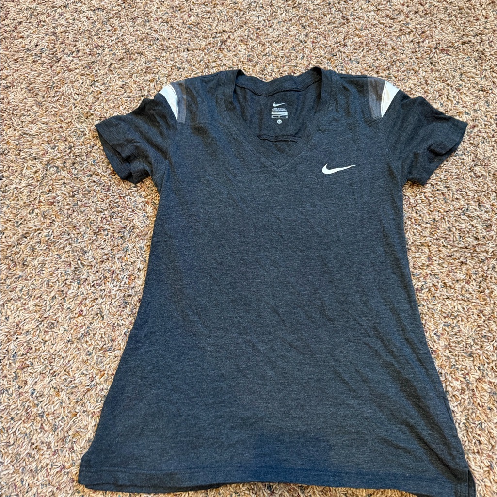 Nike Charcoal Gray Vneck Tee With White Swoosh